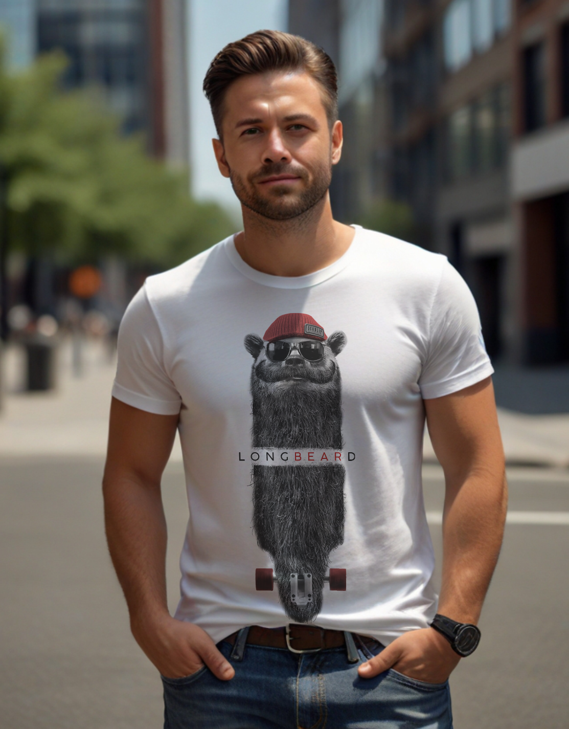 Urban LongBear Red - Camiseta de manga corta Unisex — Blanco